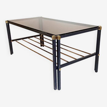 Magazine holder coffee table 1960s smoked glass, metal and brass Width 94.2 cm