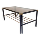 Magazine holder coffee table 1960s smoked glass, metal and brass Width 94.2 cm