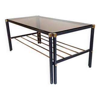 Magazine holder coffee table 1960s smoked glass, metal and brass Width 94.2 cm