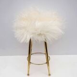 Gio Ponti Mid-Century Modern Italian Brass and Sheepskin Small Stool, 1950s