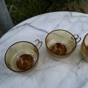 Set of 4 vintage amber glass and chrome metal cups – 1970s