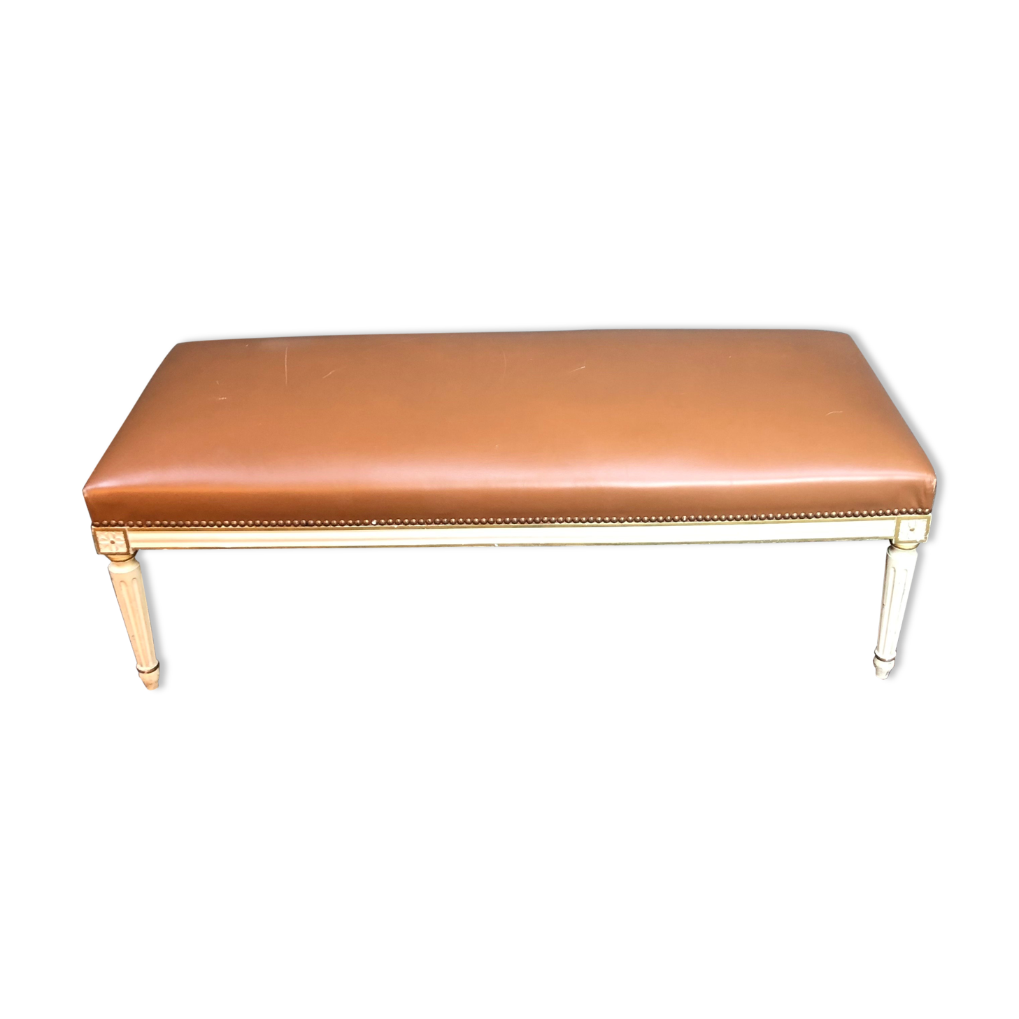 Lather bench and pedestal wood patina beige Louis XVI style