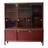 Crédence ou bibliothèque à deux sections recouverte de similicuir couleur Bordeaux