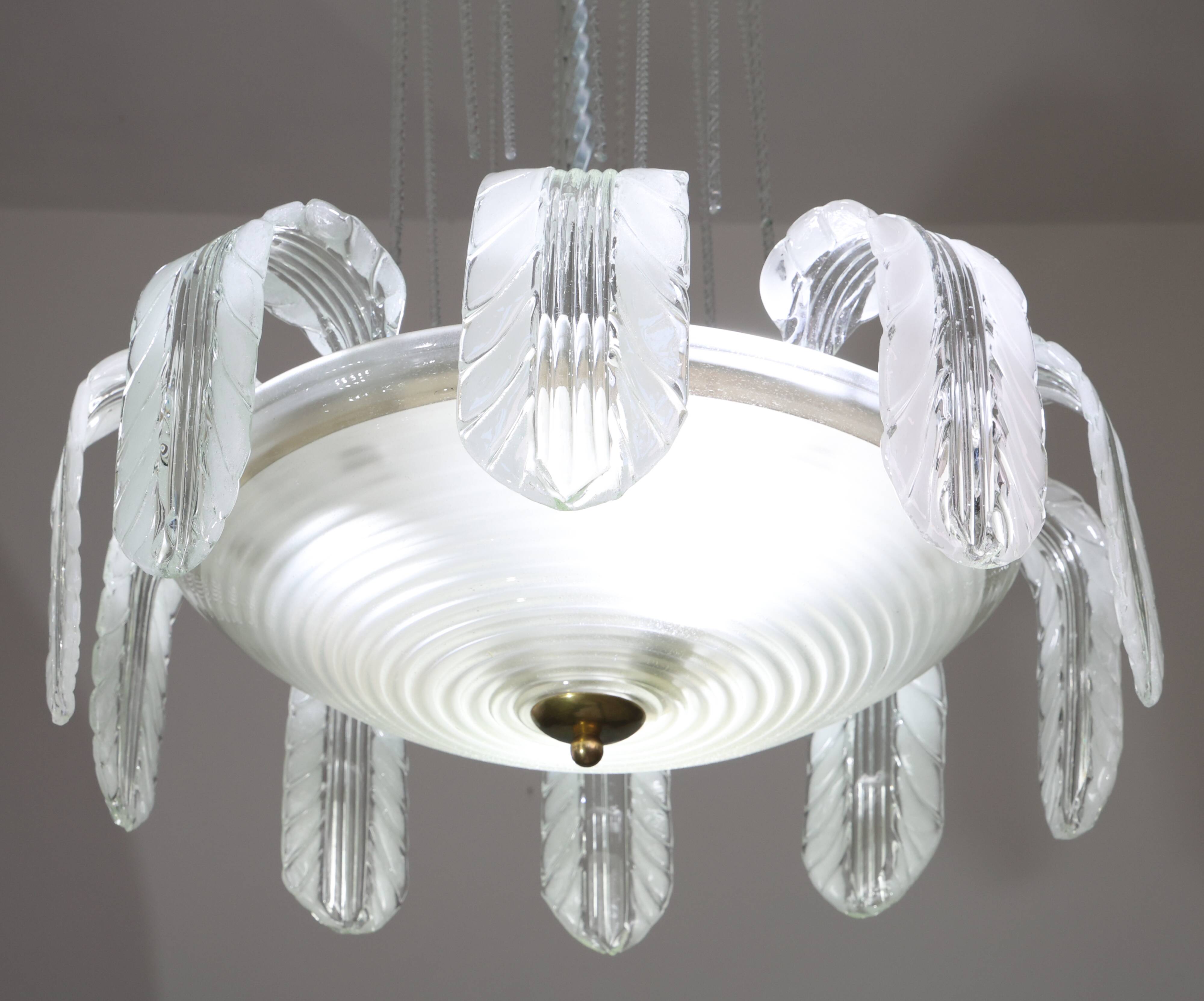 Museal Art Decò Ercole Barovier Murano Glass Chandelier, 1930