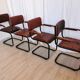 Set of 4 Vintage Quilted Leather Dining Chairs: Black Metal Base