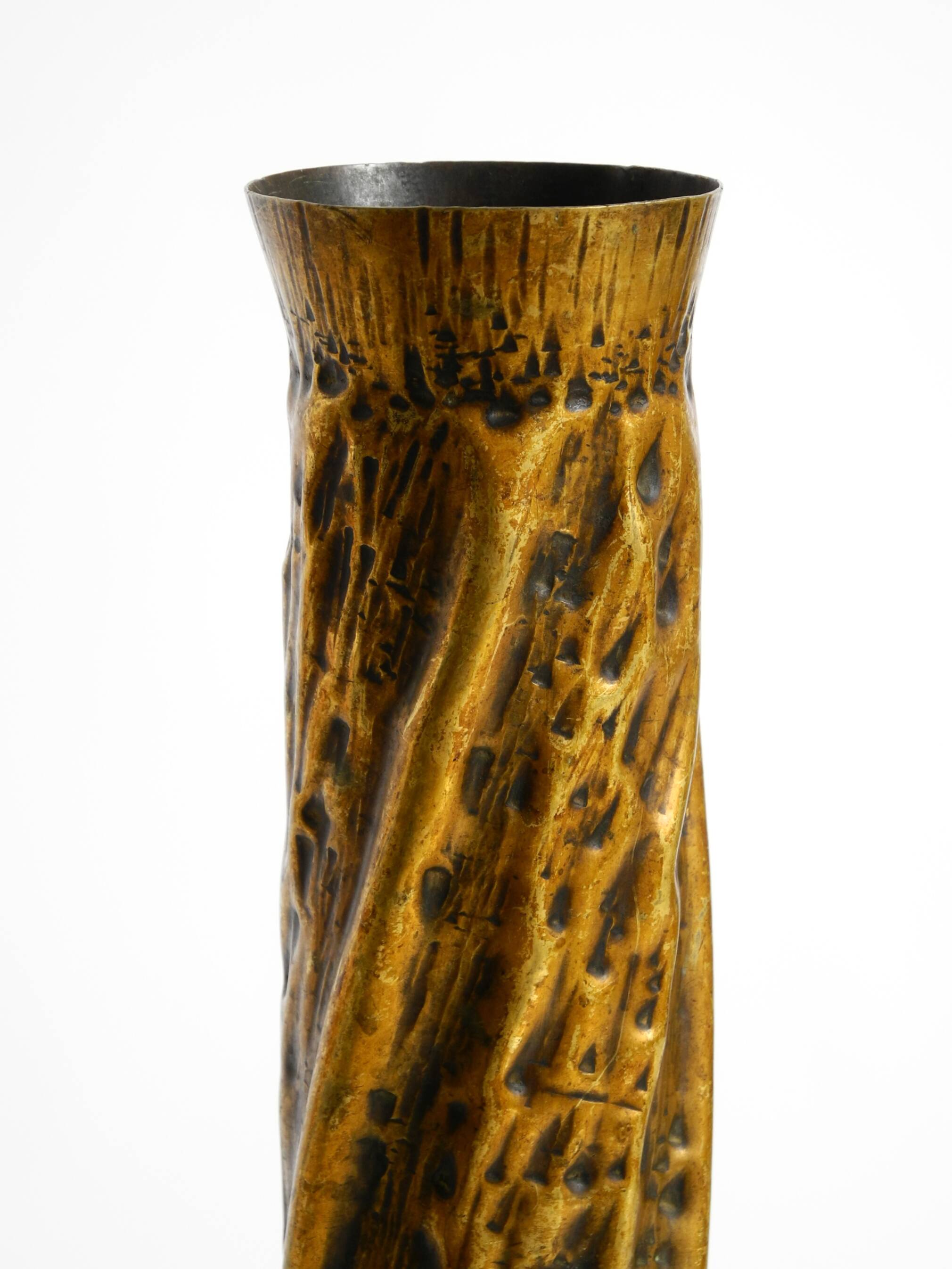 Unique large brass vase in a Brutalist design, handcrafted in December 1975
