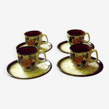 Vintage Boch La Louvière Corfou Collection Ensemble de 4 tasses à expresso et soucoupes