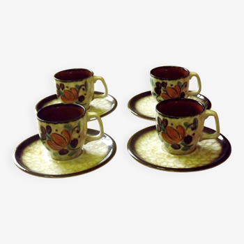 Vintage Boch La Louvière Corfou Collection Set Of 4 Espresso Cups & Saucers