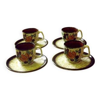 Vintage Boch La Louvière Corfou Collection Set Of 4 Espresso Cups & Saucers