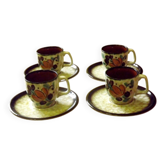 Vintage Boch La Louvière Corfou Collection Ensemble de 4 tasses à expresso et soucoupes