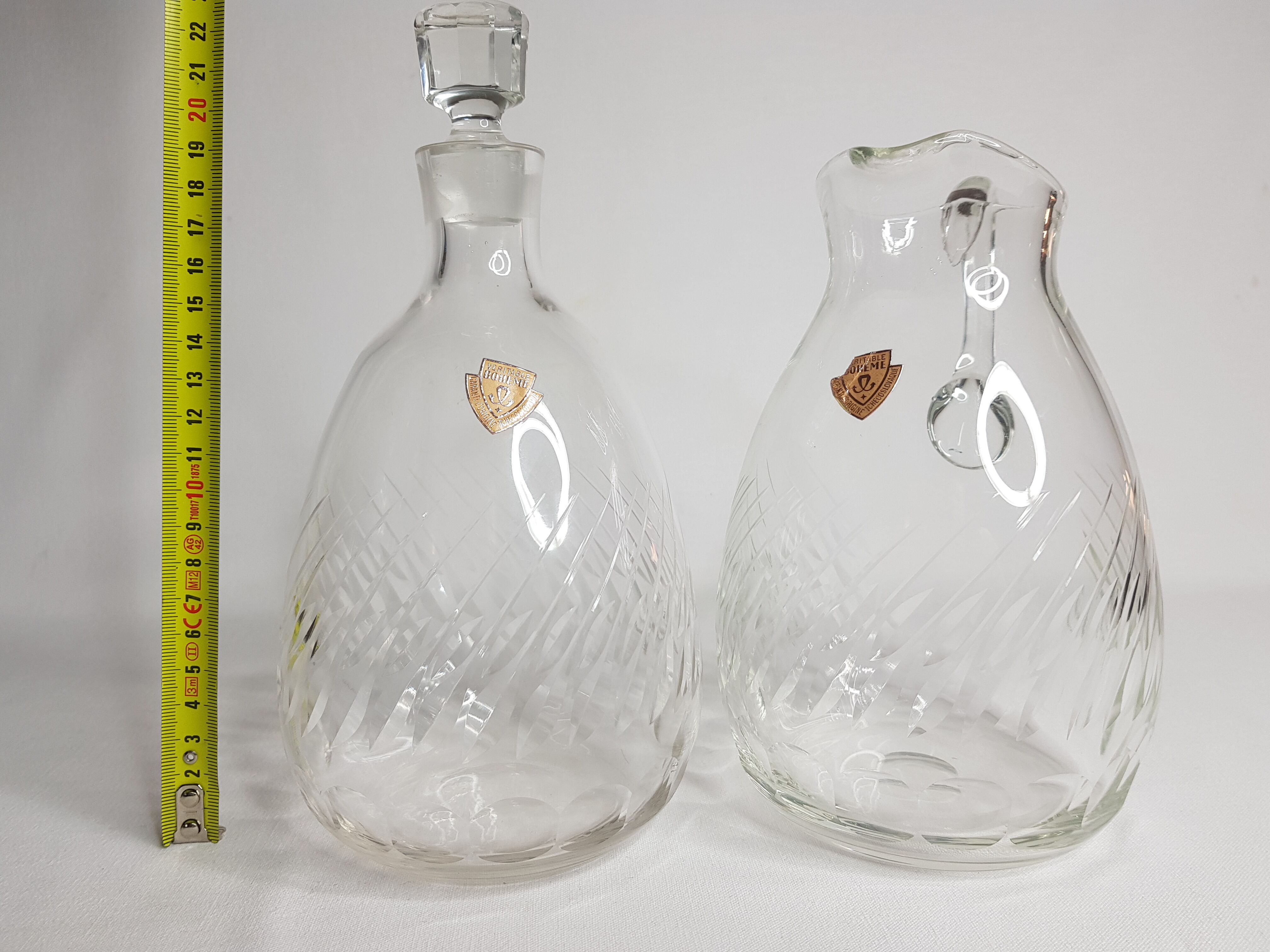 Bohemian crystal carafe and pitcher, 60s