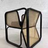 Fauteuil cubique en rotin noir et cannage
