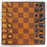 Antique wooden chess set and board