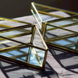 4 anciennes boites à bijoux en verre, laiton et miroir