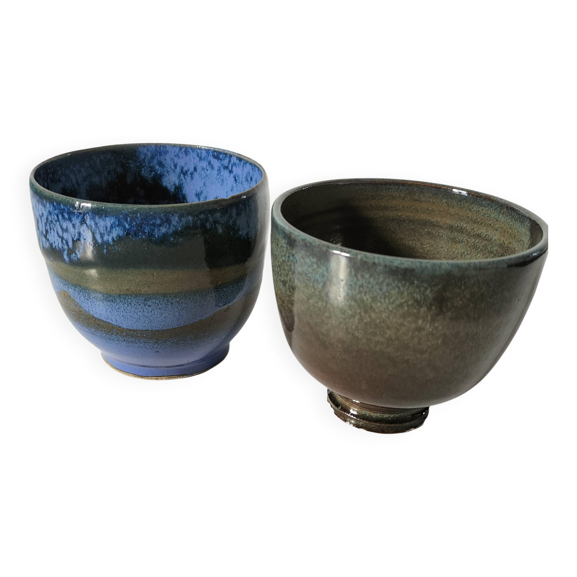Duo de gobelets en grès émaillé bleu et vert