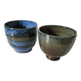 Duo de gobelets en grès émaillé bleu et vert