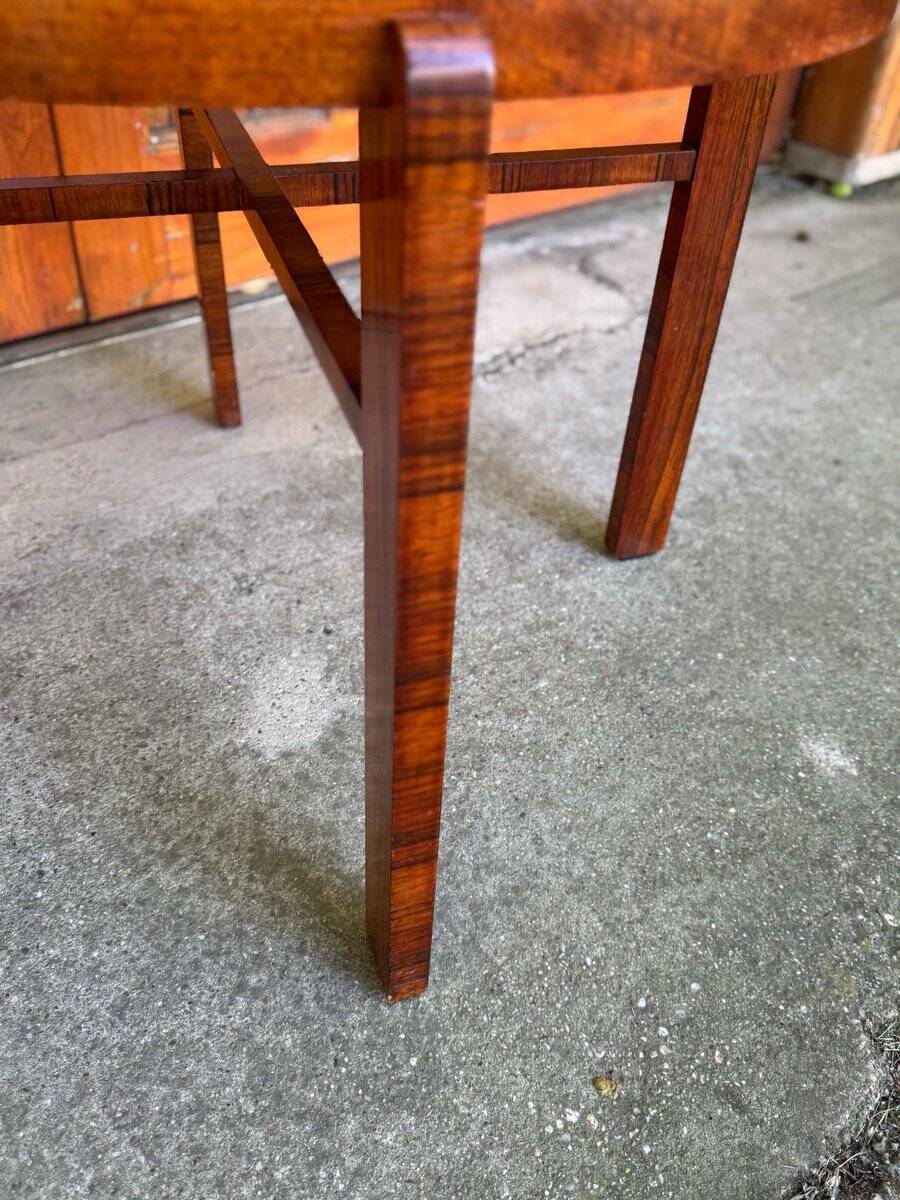 Vintage Art Deco round side table with cane top and walnut wooden frame, 1930s