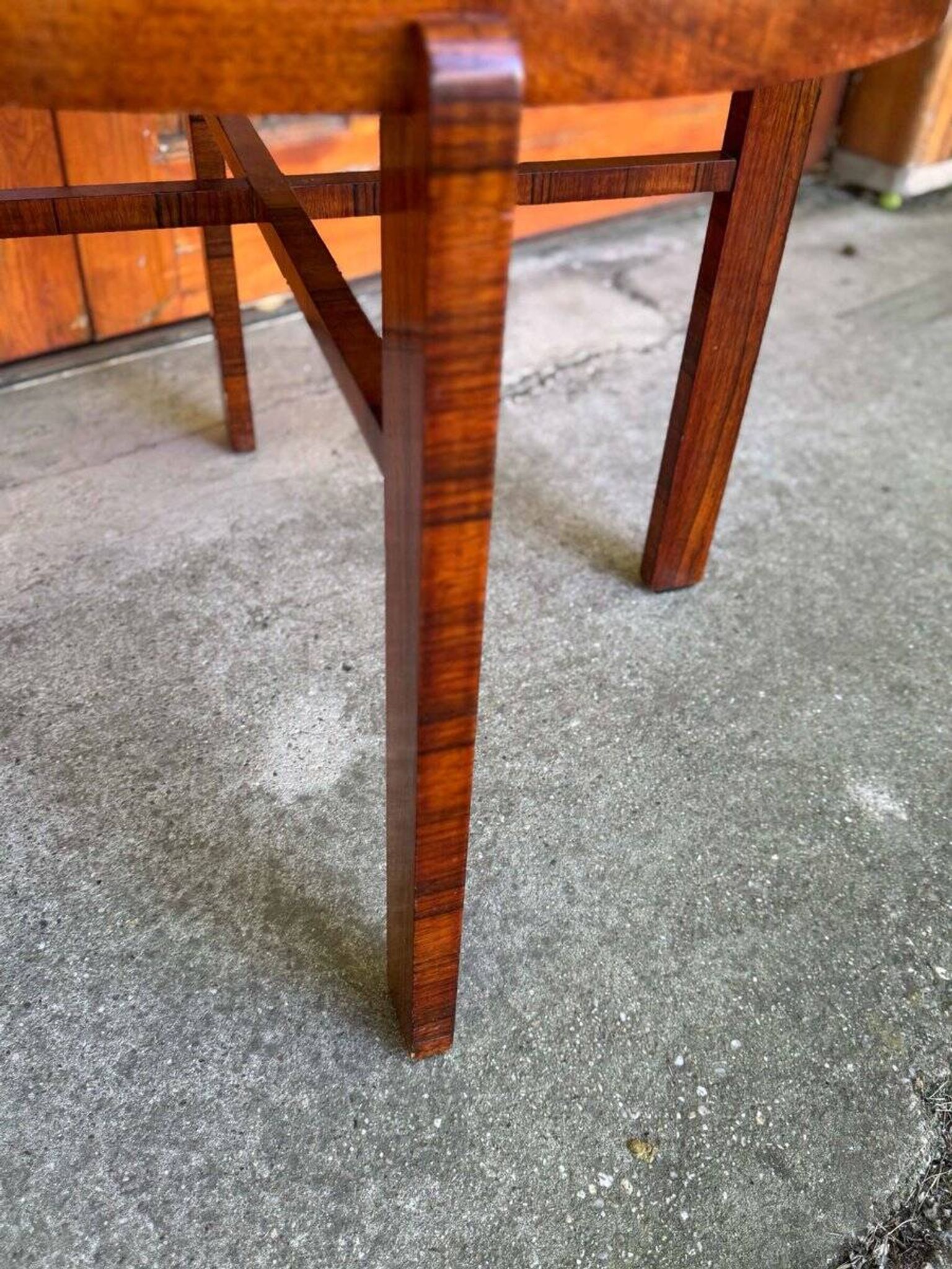 Vintage Art Deco round side table with cane top and walnut wooden frame, 1930s