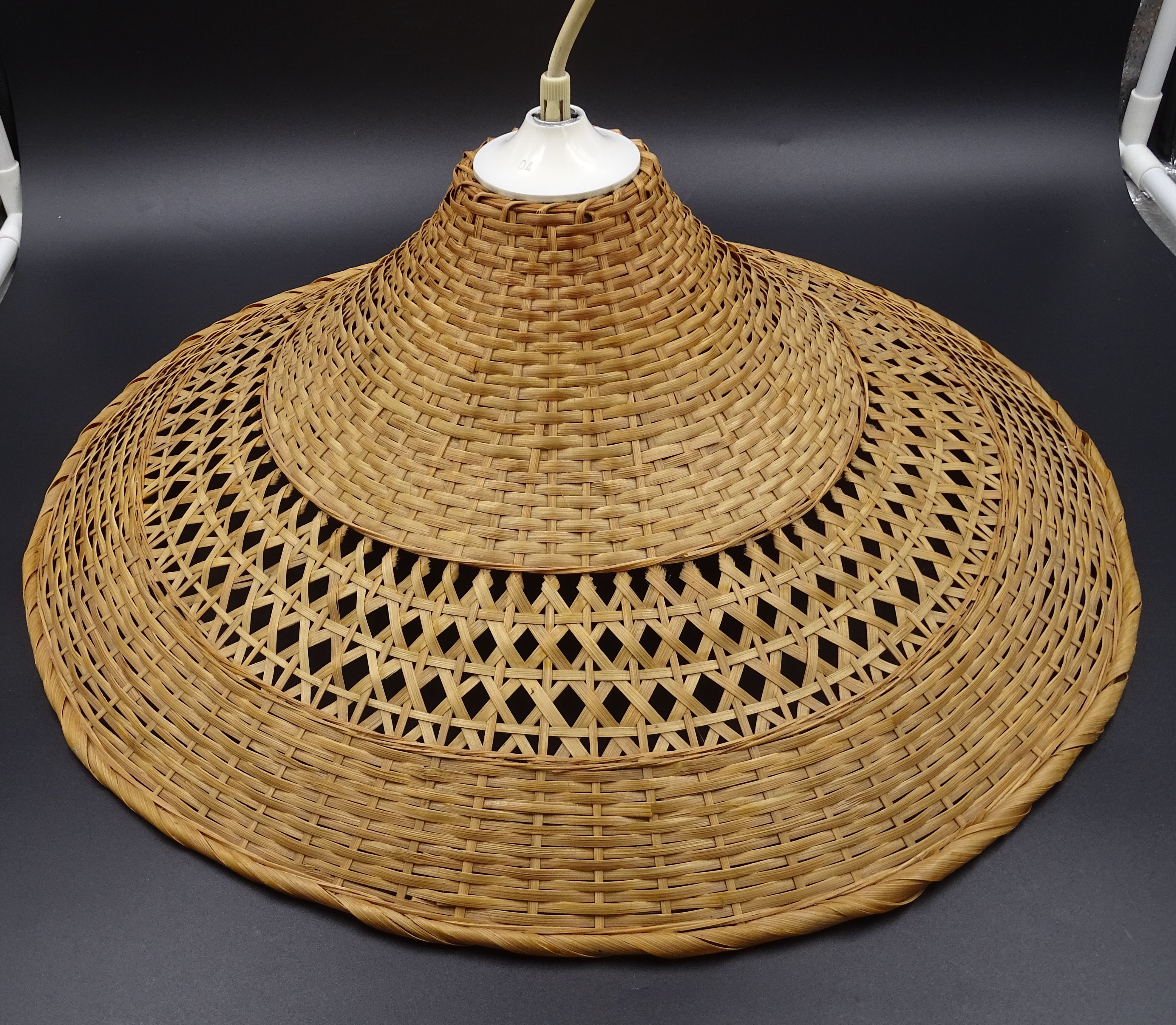 Rattan chandelier and lampshade - circa 1970