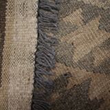 Brown & Khaki Geometric Kilim Rug, Handwoven Wool Carpet 302 x 239 cm