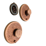 Coat Wall Hooks in Wood and Woven Cane, 1960s, Set of 2