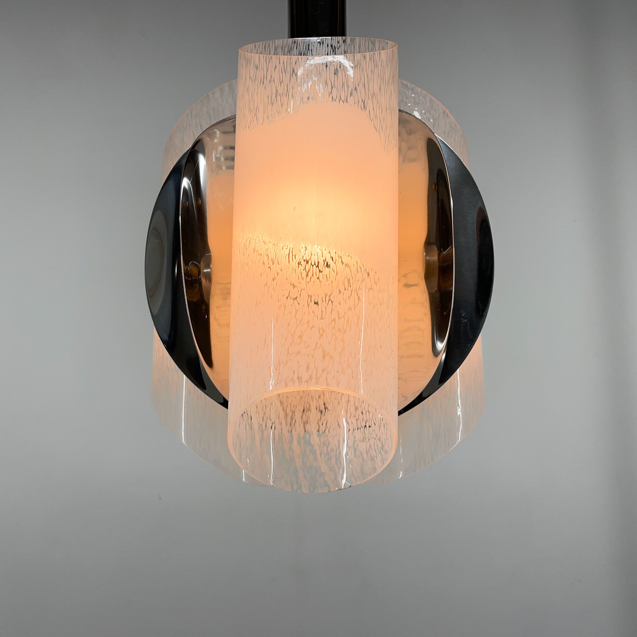 Mid-century Chrome & Murano Glass Chandelier, Italy