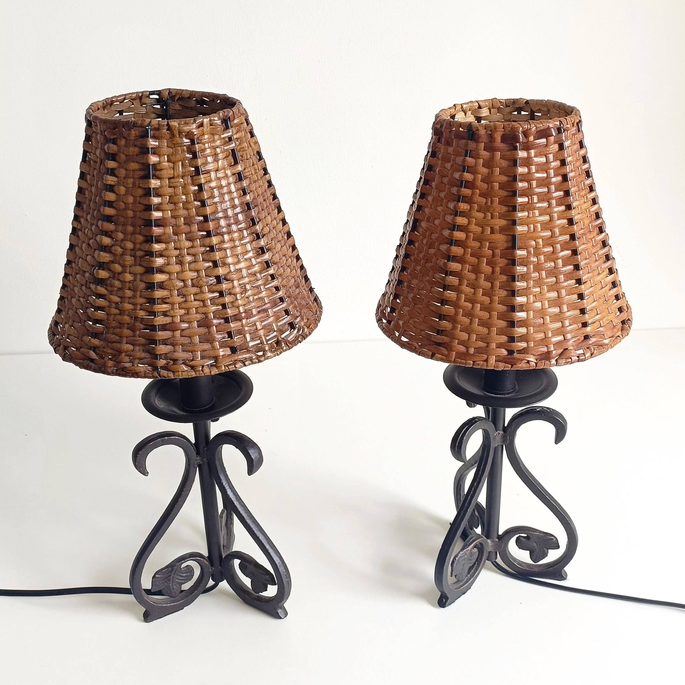 Mid-20th Century Spanish Hand-Forged Wrought Iron Table Lamps