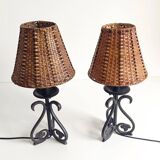 Mid-20th Century Spanish Hand-Forged Wrought Iron Table Lamps