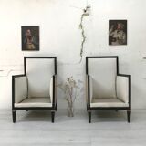 Paire de fauteuils en bois noirci