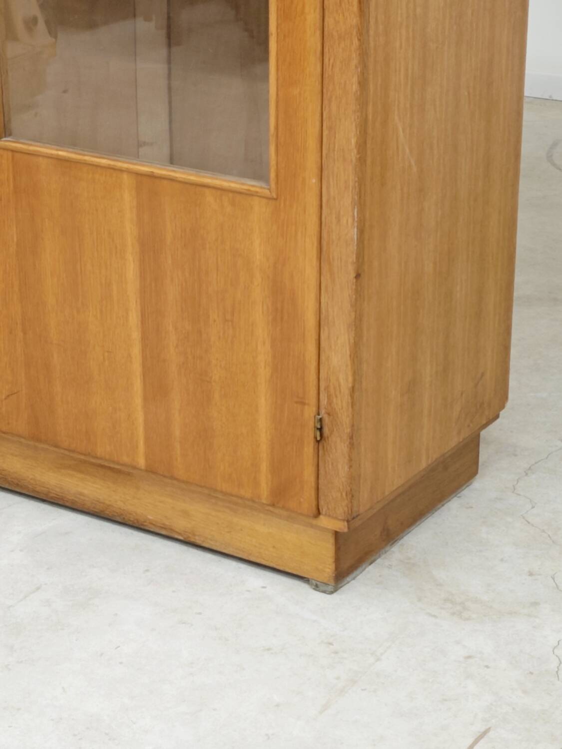 Oak glass-fronted school cabinet 1960