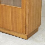 Oak glass-fronted school cabinet 1960
