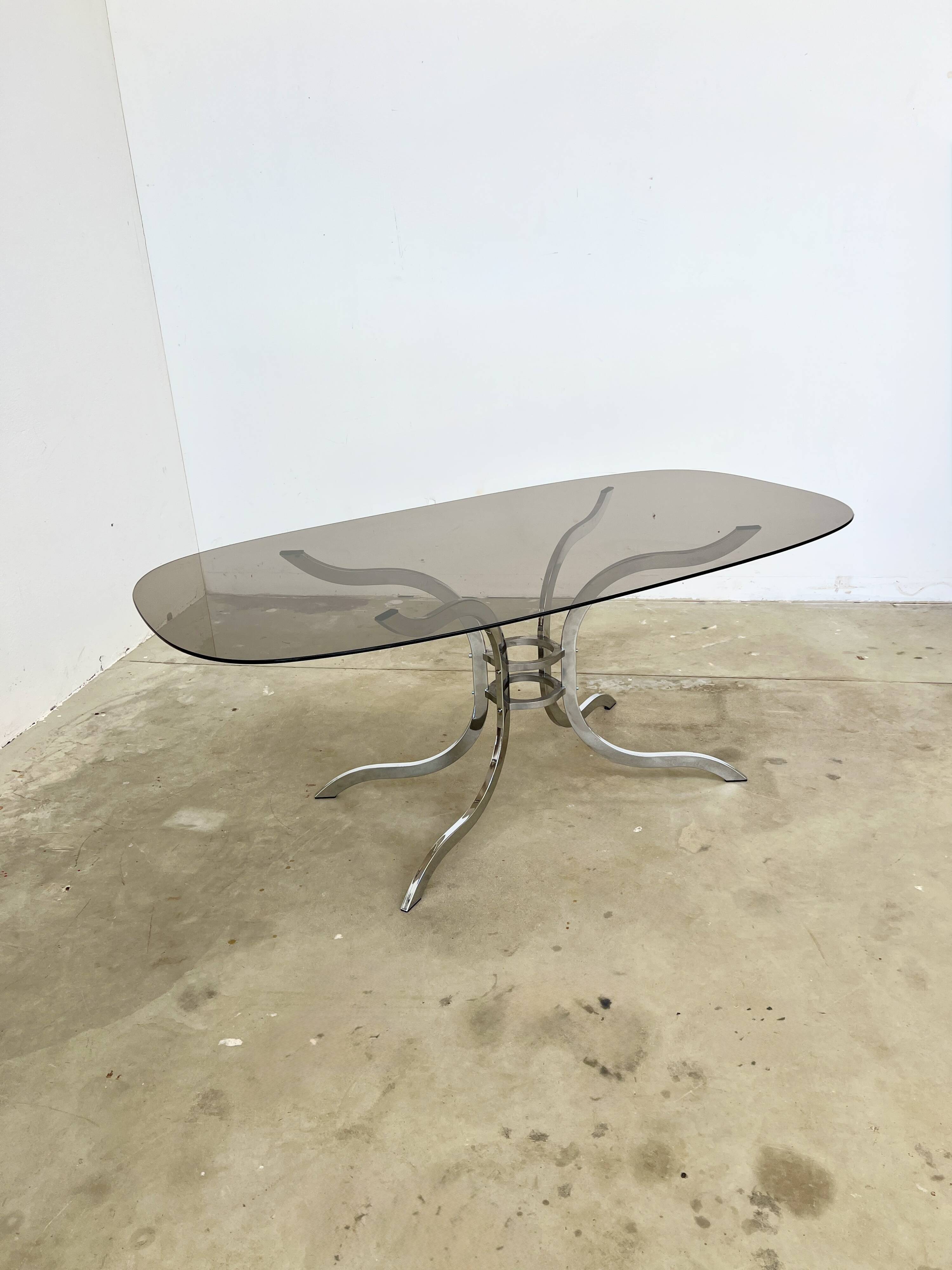 Oval smoked glass and chrome dining table, 1970s