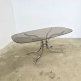 Oval smoked glass and chrome dining table, 1970s