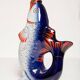 Set of 7 glasses and a glass carafe decorated with blue fish, Mid-Century Modern style, Europe, 1960s.