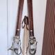 Antique wooden skis with vintage poles