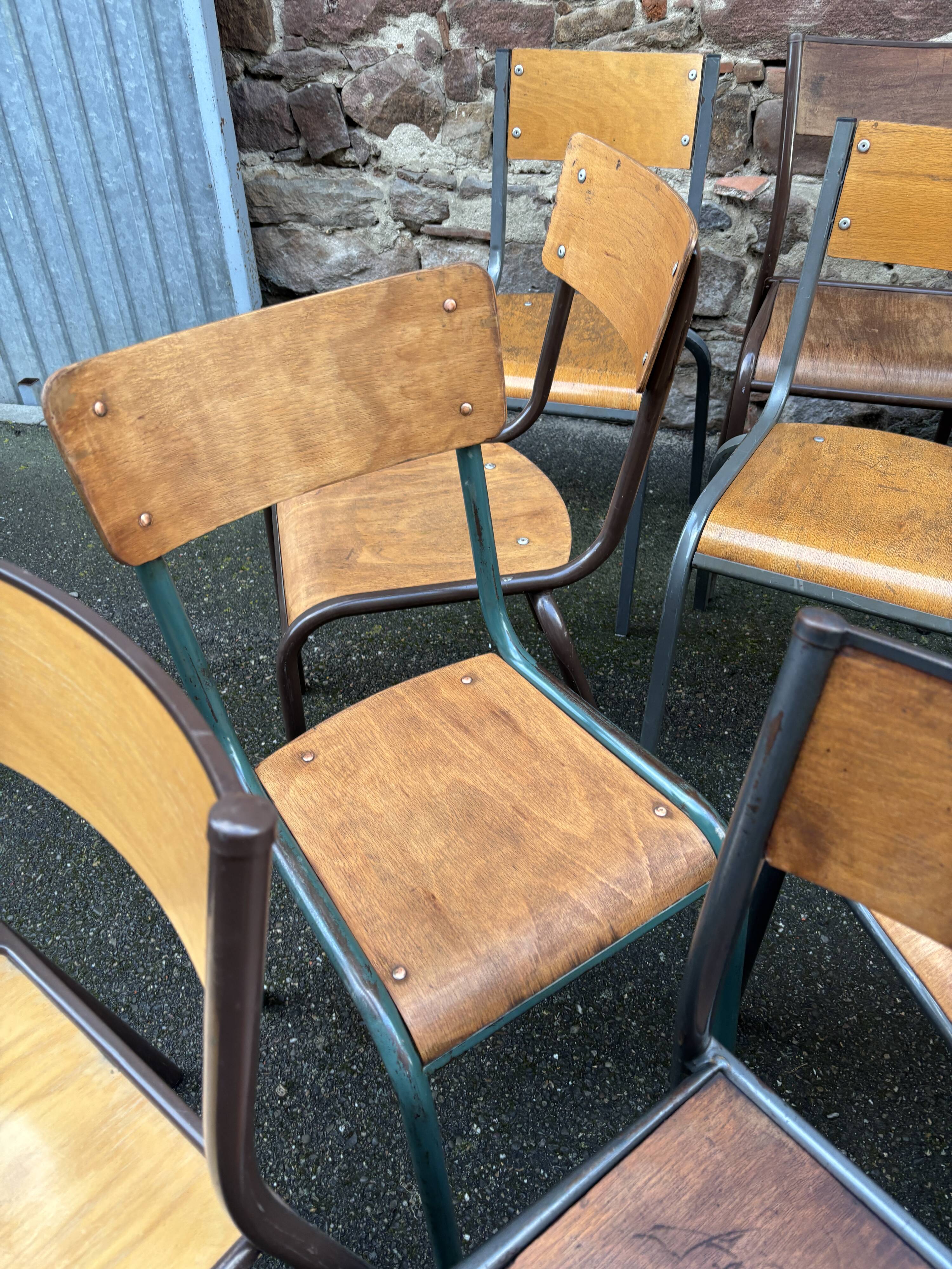 30 mismatched vintage industrial school chairs MULLCA tube & wood
