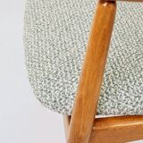 Fauteuil scandinave vintage en tissu tissé turquoise et blanc