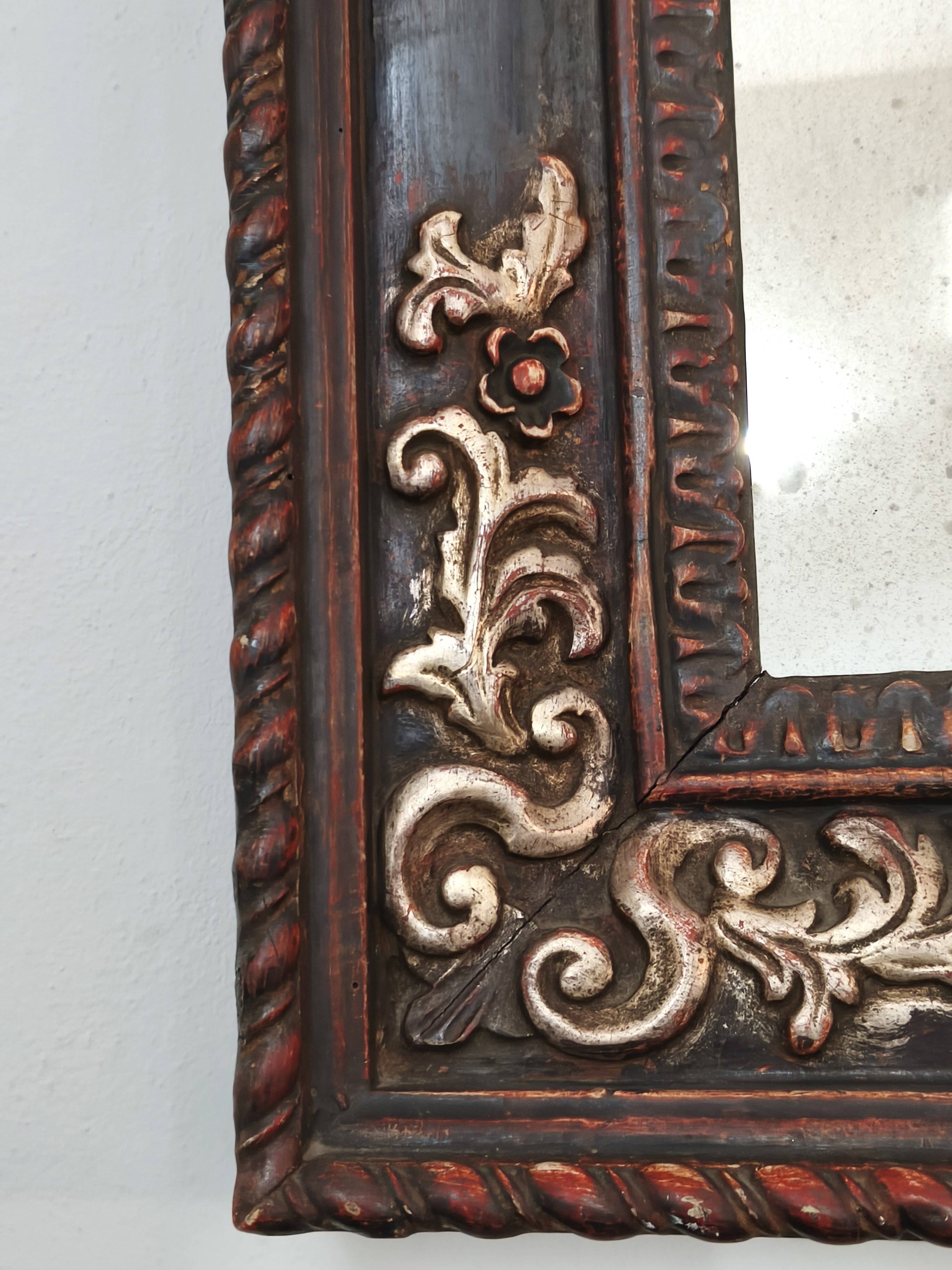 Grande Miroir Italien Sculpté, Bois Doré et Patiné, Style Baroque Rococo, A