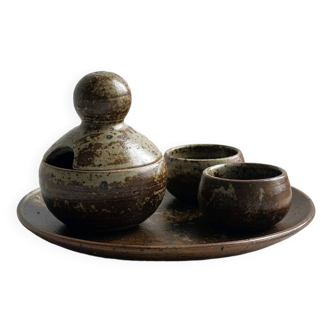 Sugar bowl, jam pot, salt shaker, pepper shaker in pyrite stoneware.