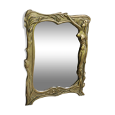 Brass table mirror, art nouveau, lady figurine/foliage, wheat ears