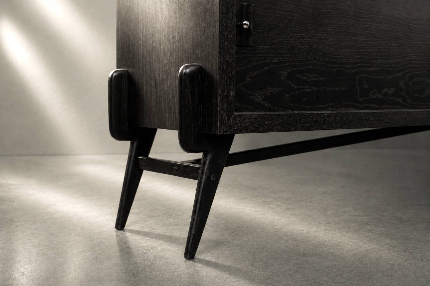 Mid-Century Modern Scandinavian Dark Oak Sideboard with Metal Handles