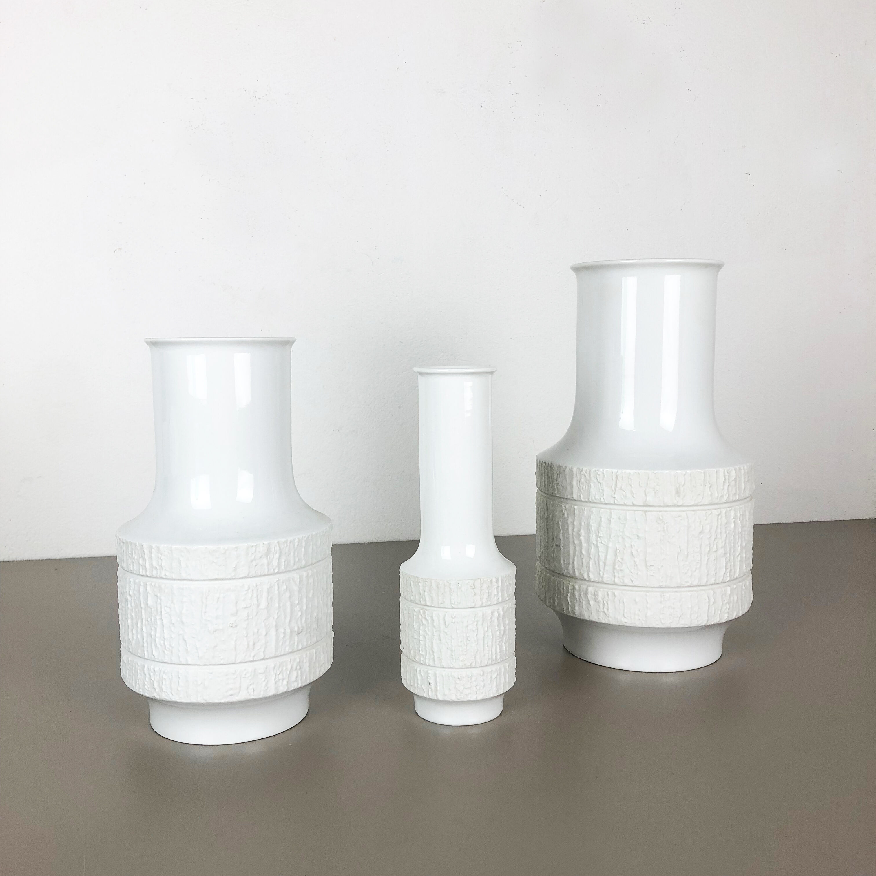 Set of 3 porcelain op art vase by Richard Scharrer for Thomas, Germany, 1970s