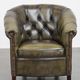 English Chesterfield club chair in olive green cowhide leather