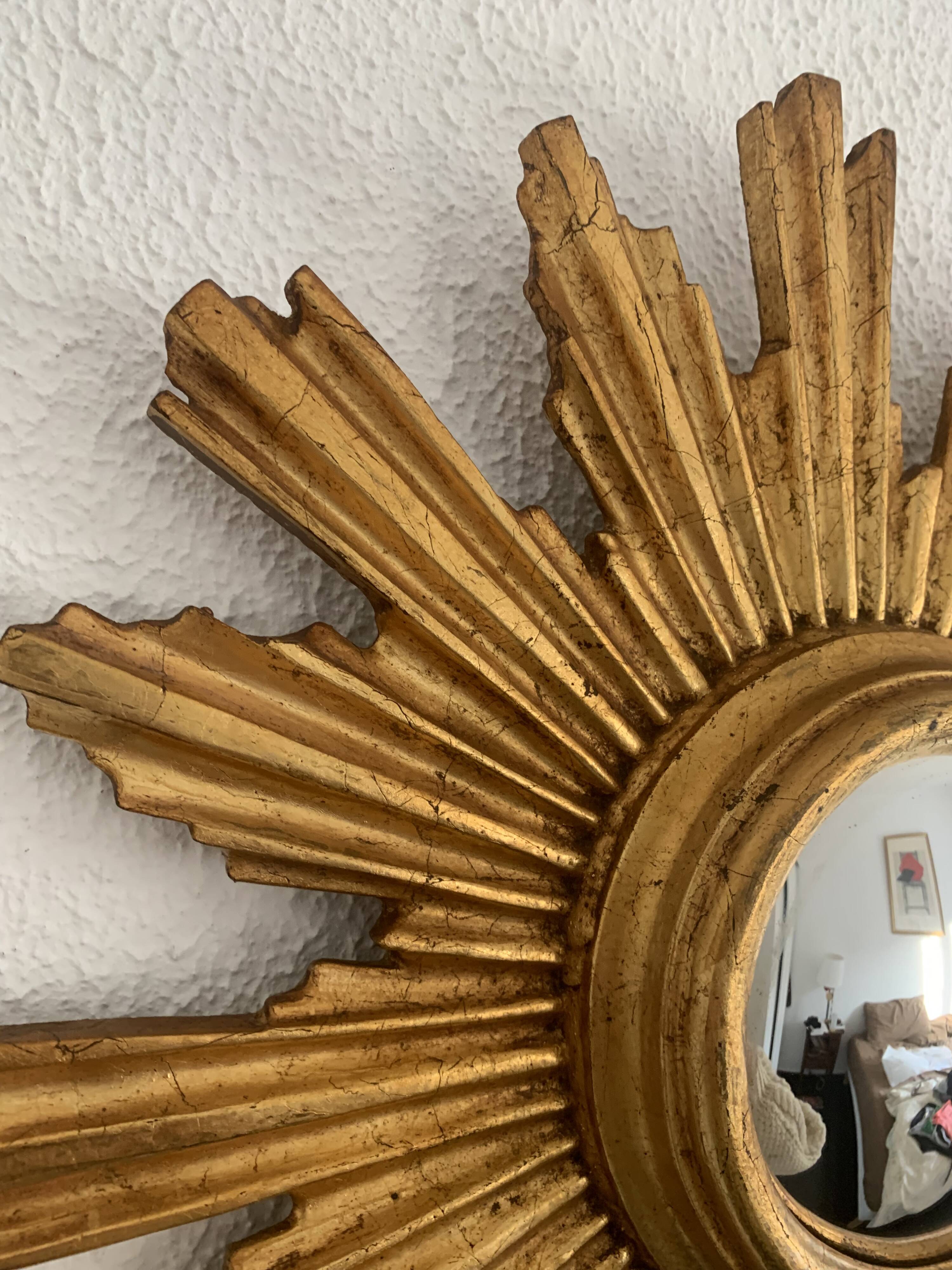 Vintage mirror 1960 sun witch gold leaf - 40 cm