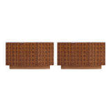 Contemporary Pair of Italian Sideboards Made of Solid Wood and Travertine