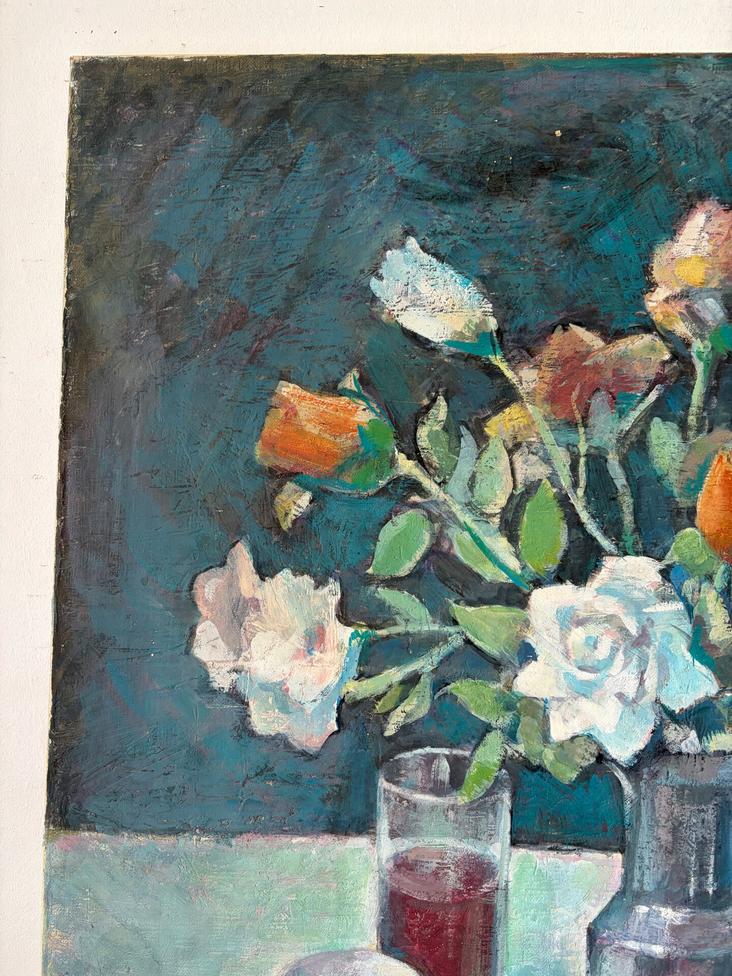 Nature morte - bouquet avec café et fruits, huile sur toile