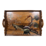 According to Emile GALLE: Rectangular wooden tray with marquetry decoration