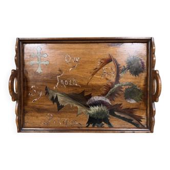 According to Emile GALLE: Rectangular wooden tray with marquetry decoration