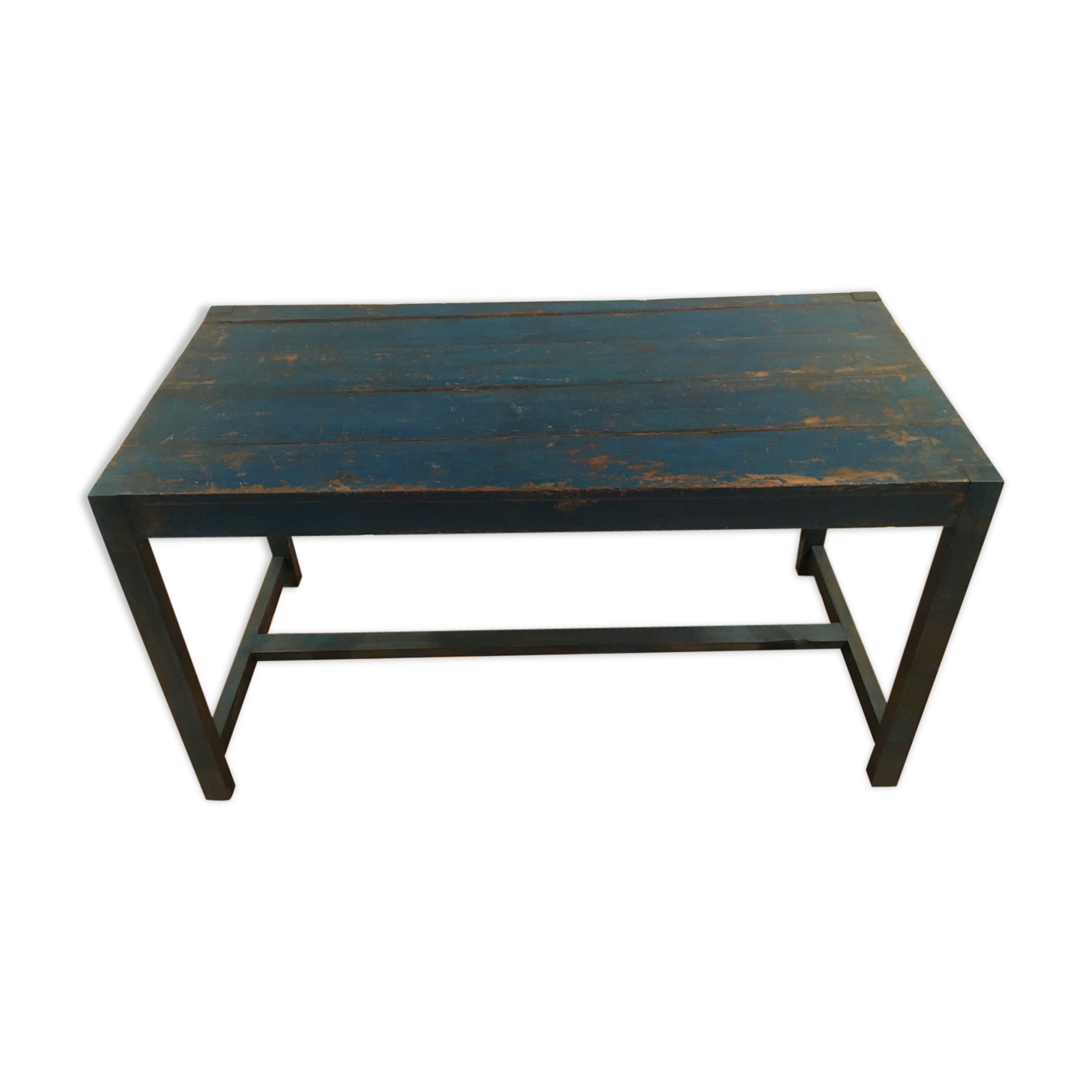 Table de cantine militaire en bois bleu