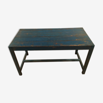 Old blue wooden military canteen table